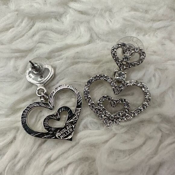 NOLAN MILLER Dangle Drop Heart Rhinestone Earrings Stud Closure - Picture 7 of 7